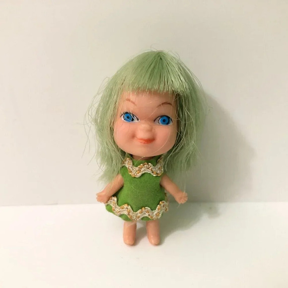 Vtg 1970s Liddle Kiddle Clone Doll Green Hair 2 Inch Tall  Hong Kong - Picture 11 of 15